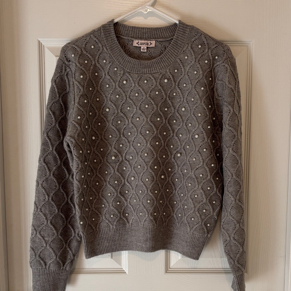 Nanette Lepore Gray Sweater with Pearl Accents